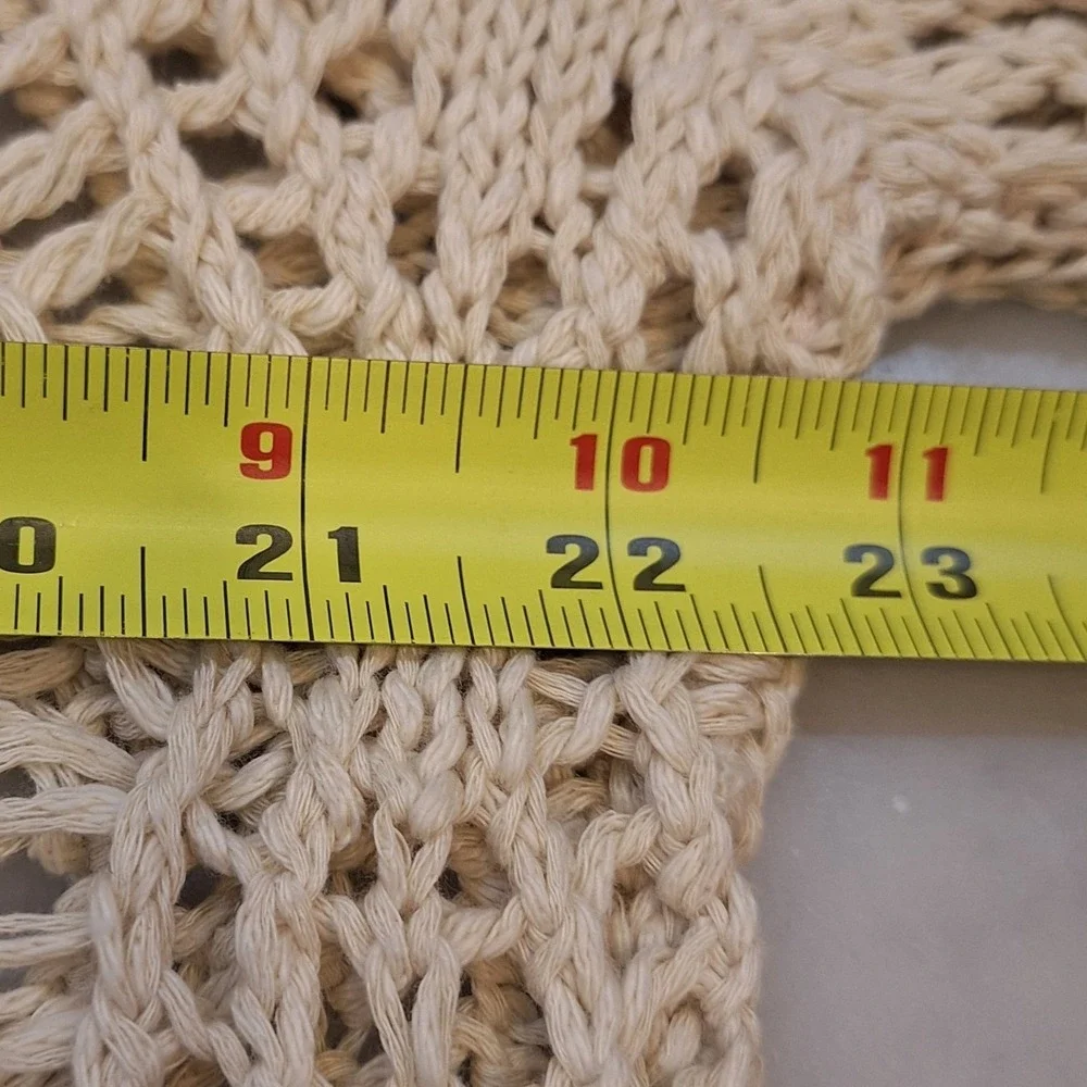 Natural Life Sweater Lg  Cream Open Knit Crochet Cropped Boho Pointelle Pullover